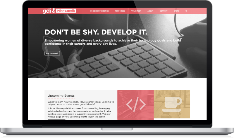 The Girl Develop It Minneapolis website as viewed on a desktop.