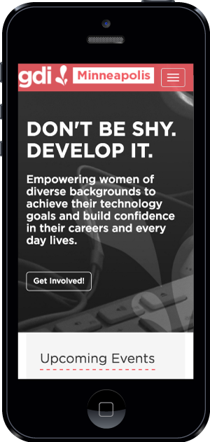 The Girl Develop It Minneapolis website as viewed on an iPhone 5.