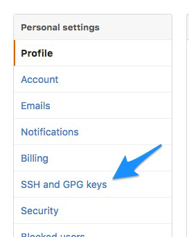 Github click on SSH and GPG keys menu item